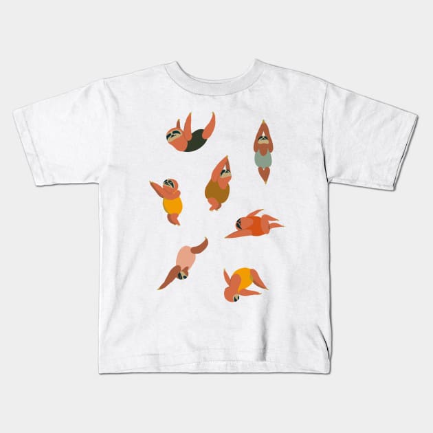 Sloth Swimmer Kids T-Shirt by huebucket